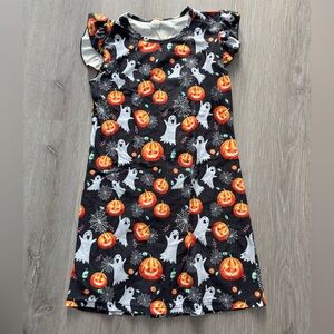 Halloween Ghost & Pumpkin Kids Pajama Nightgown- Black/Orange